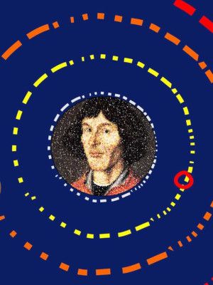 Fragment plakatu wystawy - Podobizna Mikołaja Kopernika w centrum Układu Słonecznego