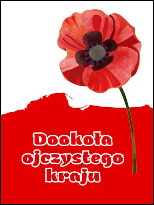 Fragment plakatu zajęć - czerwony mak na tle biało-czerwonych konturów Polski