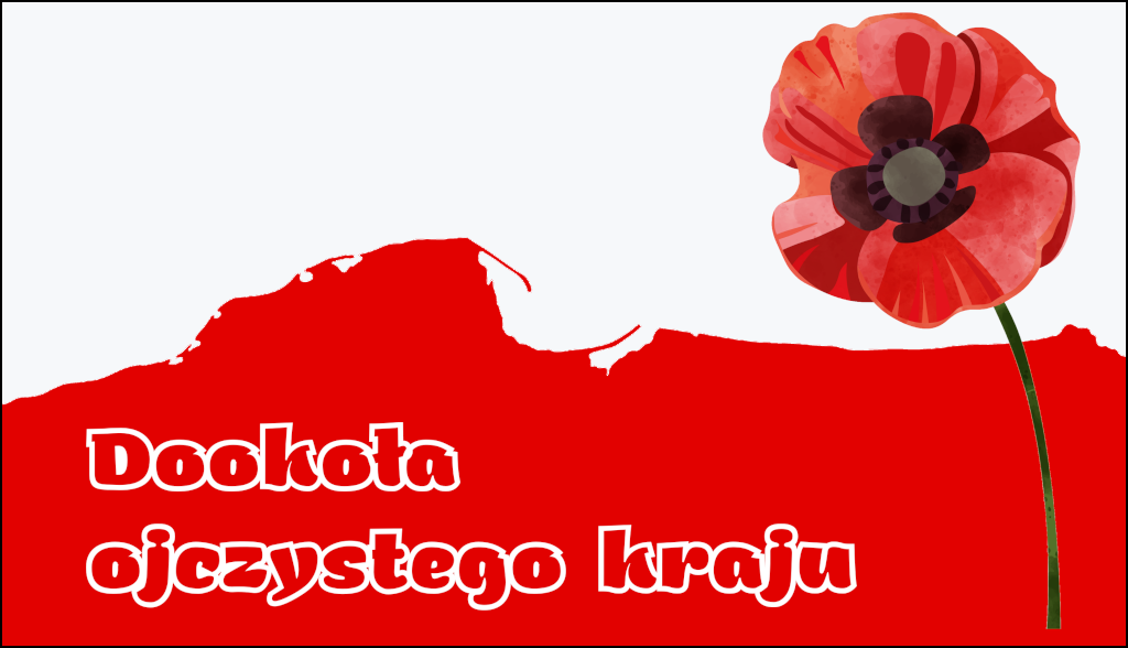 Fragment plakatu zajęć - czerwony mak na tle biało-czerwonego konturu Polski