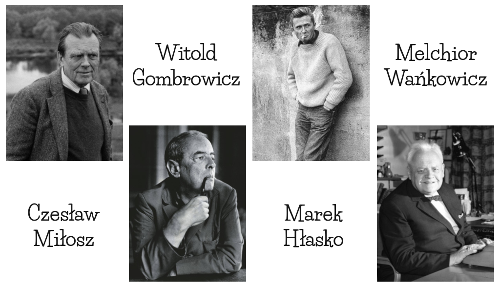 Zdjęcia Czesława Miłosza, Witolda Gombrowicza, Marka Hłaski i Melchiora Wańkowicza - patronów roku 2024