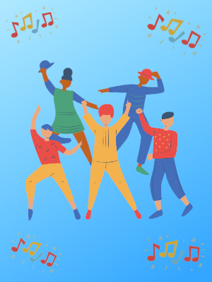 Fragment plakatu zajęć - postaci tańczących dzieci