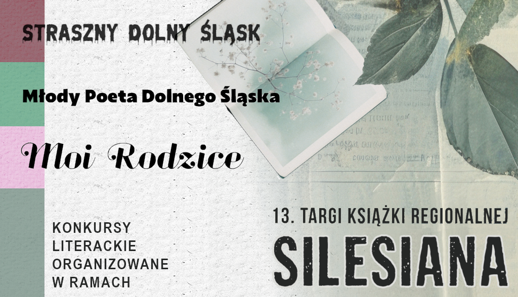 Fragmenty plakatów konkursów literackich organizowanych w ramach targów Silesiana 2024
